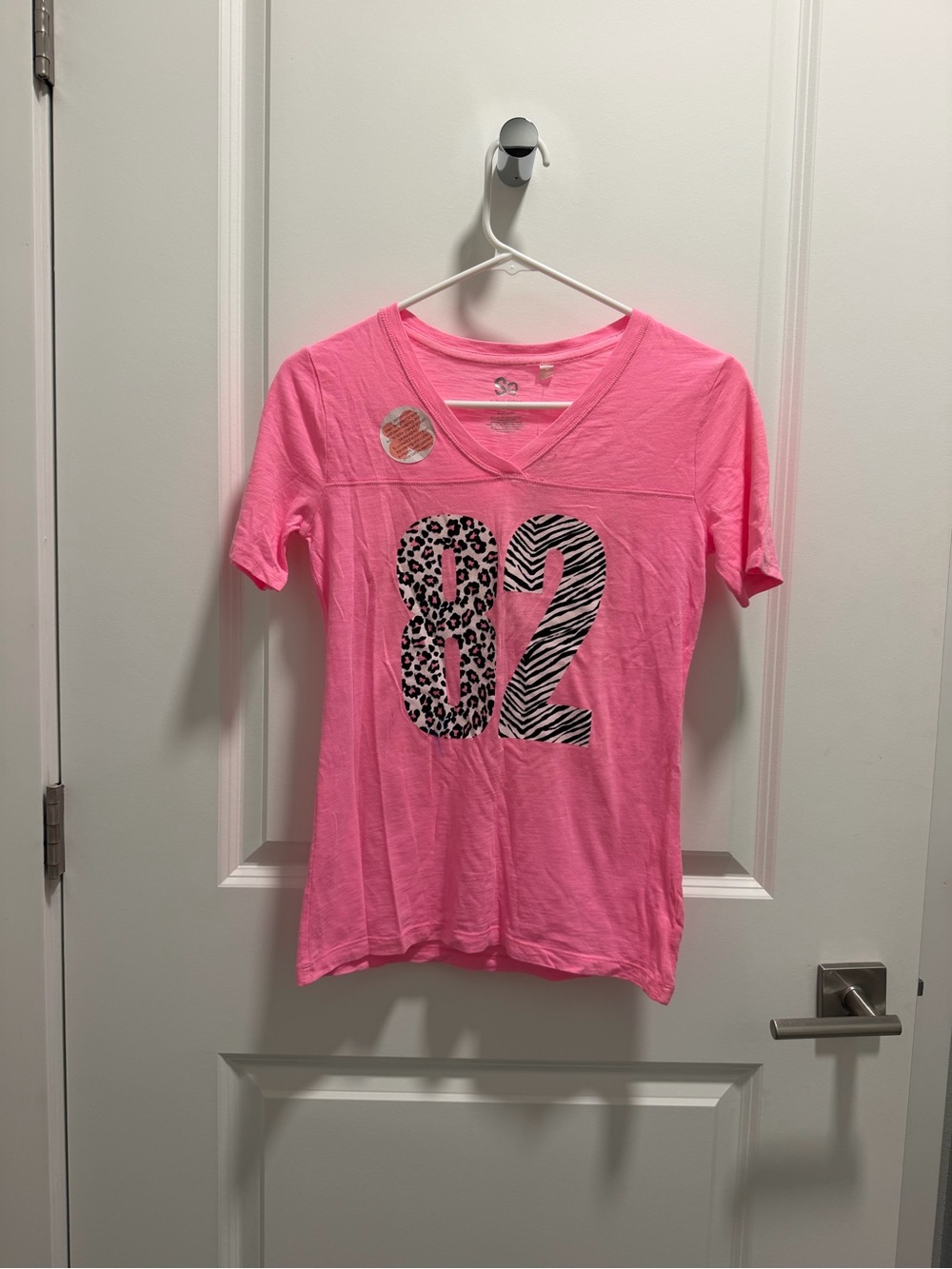SO Neon Pink Short Sleeve Tee with Animal Print '82'